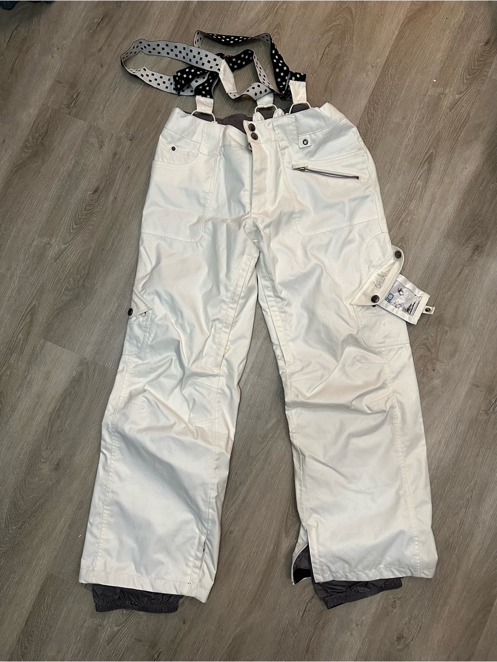 Women’s White pinstripe Burton Snow Pants with Removable Suspenders